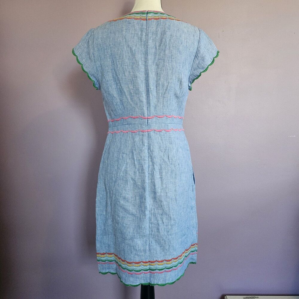 Boden 100% Linen Chambray Laura Embroidered Fiesta Folk Boho Summer Dress - Picture 9 of 13
